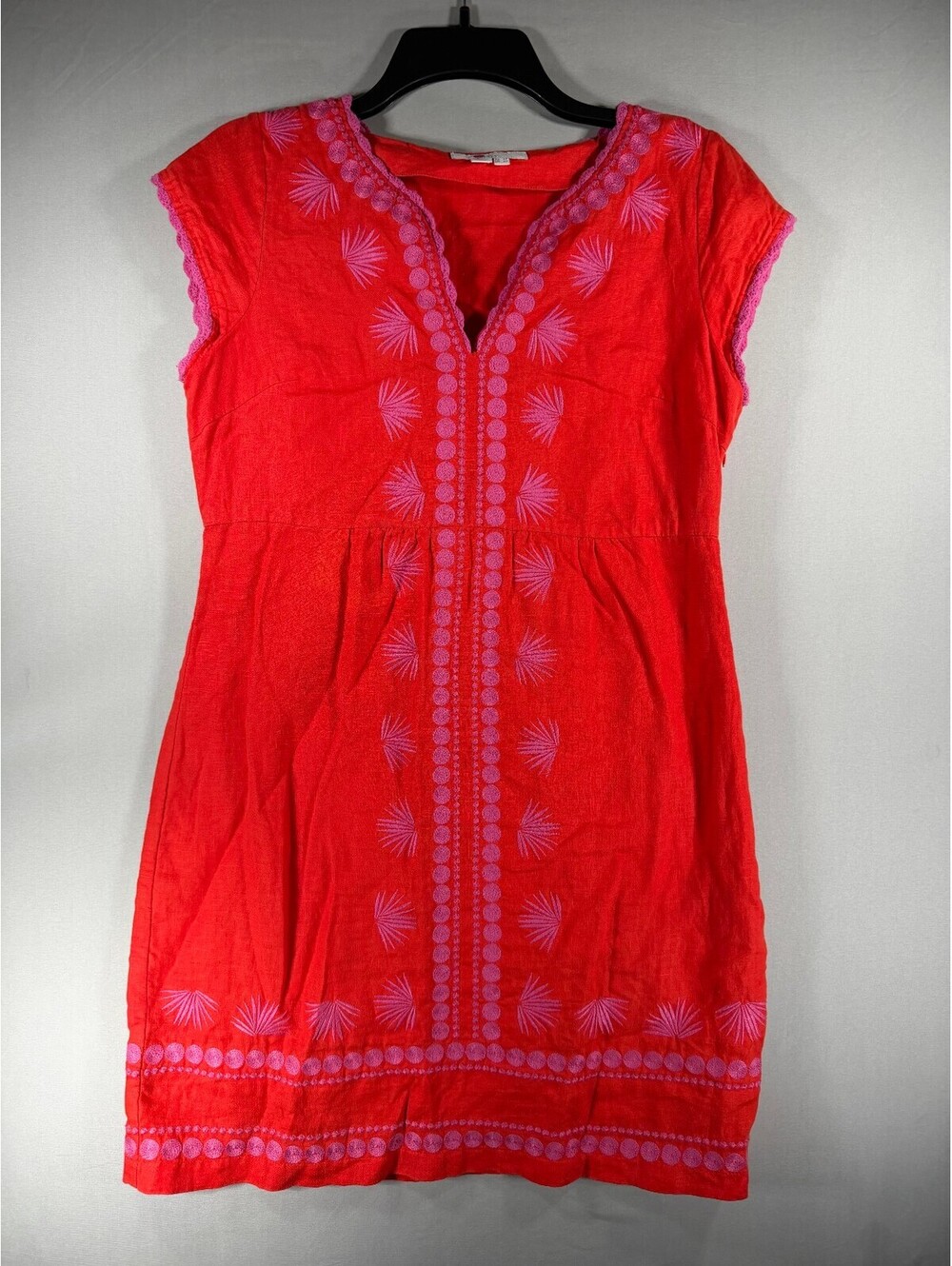 Boden Women's Red and Pink Embroidered Linen Dress Size US 2P